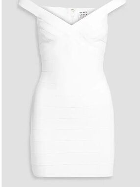 Herve Leger White Off-Shoulder Bandage Mini Dress